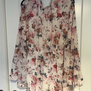 Floral Chiffon open back romper bell sleeves